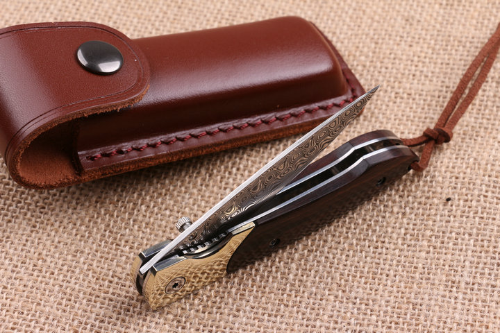 Extreme Ebony small folding knife American Damascus handmade knife UD404480